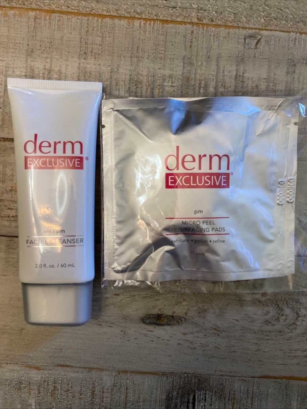 Derm Exclusive PM Facial Cleanser + Micro Peel Resurfacing Pads NEW~SEALED
